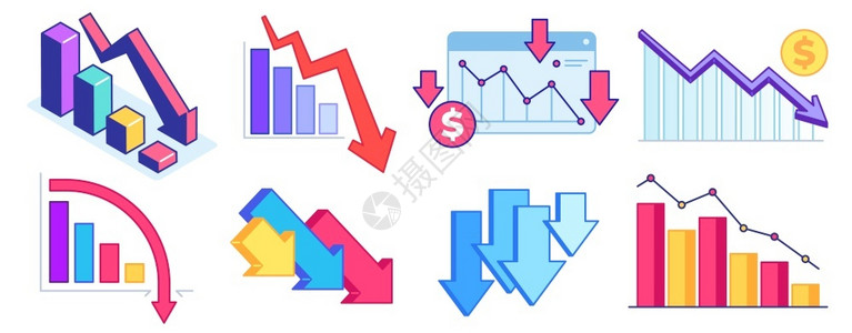 下图金融危机商业问题经济财政危机损失收入下降利润矢量设定图片