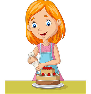 蛋糕工坊装饰蛋糕的卡通女孩插画