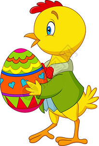 小鸡小鸭卡通小鸡拿着装饰的复活节鸡蛋插画