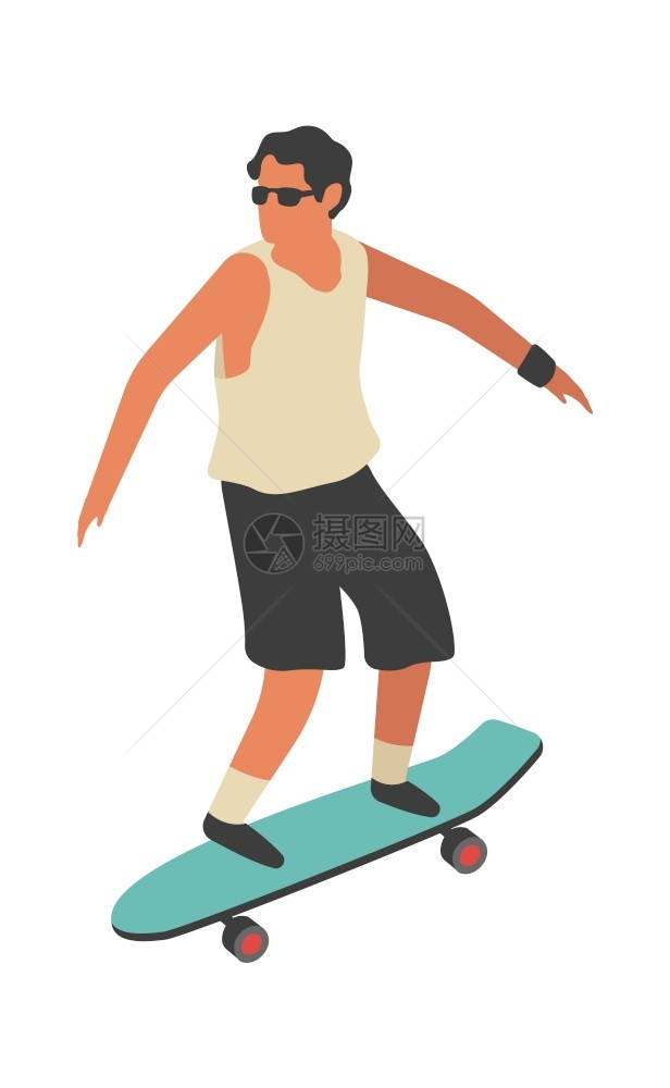 快乐的男孩滑板玩图片