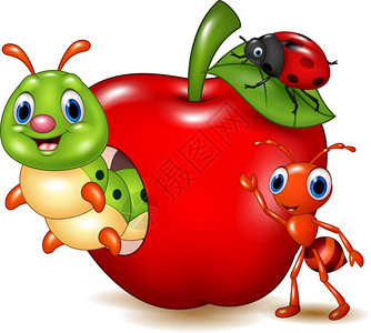 红苹果小动物漫画小的高清图片素材