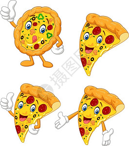 意大利面包卡通有趣的比萨饼插画