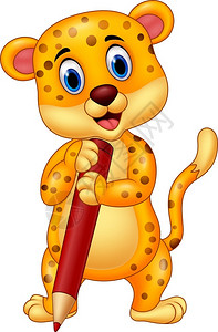 非洲豹持有红色铅笔的卡通豹插画