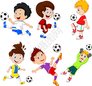踢脚板玩足球的卡通小男孩插画