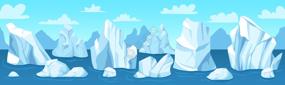 冰岛冬季瀑布流冰川插画设计图片