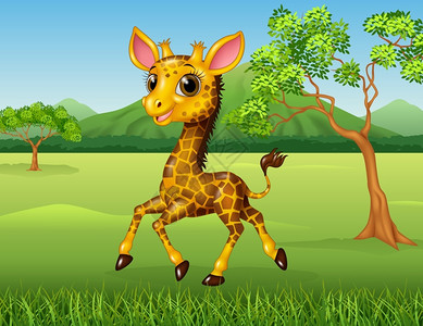 奔跑长颈鹿长颈鹿在丛林中跑动插画
