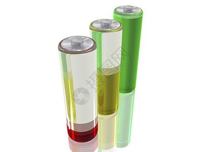 三个电池组的维图像一个充电中型空背景图片