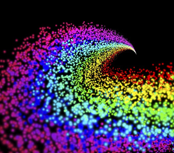 黑色上的抽象彩虹粒子背景图片