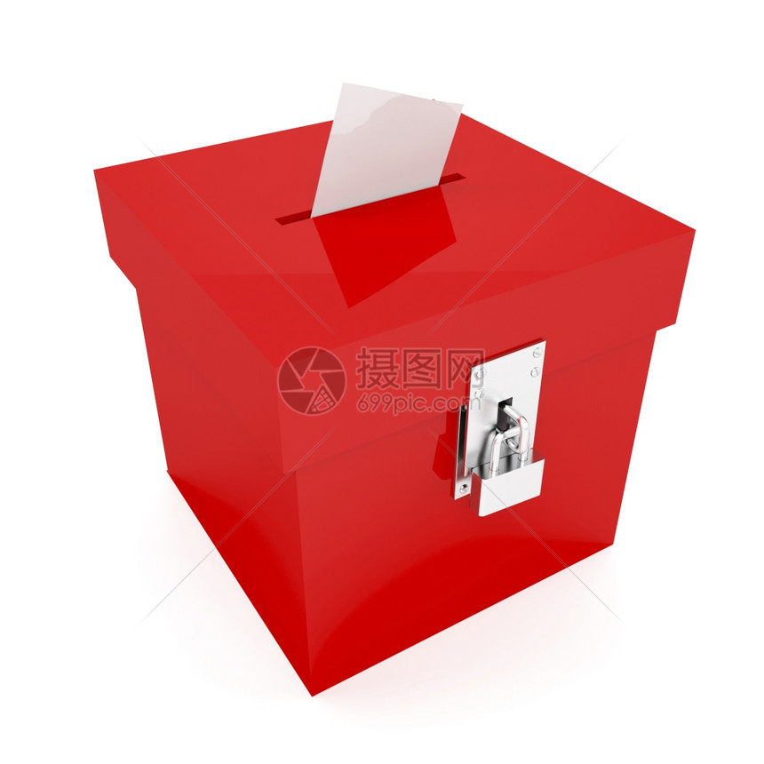 用插入表决票的红色投箱图片