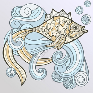 鱼素描吐气泡的抽象鱼类设计图片