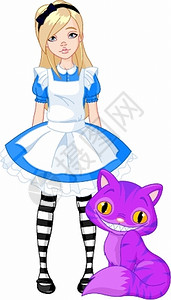 可爱的爱丽丝和小猫矢量卡通插画高清图片