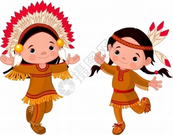 卡通可爱美洲印第安人跳舞背景图片