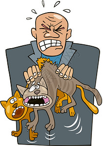 卡通树林和猫用粗鲁猫来说明愤怒的男子背景