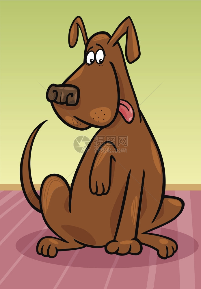 卡通插图滑稽棕色狗坐在地板上图片