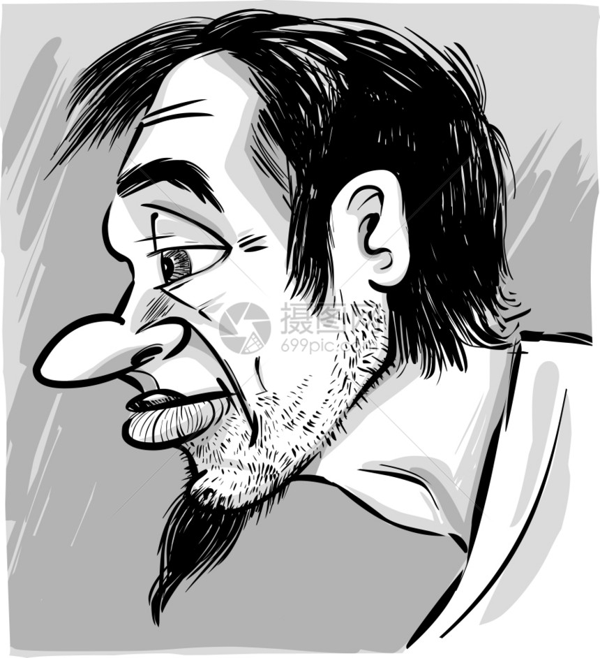 长胡子的青年男草图漫画插图片