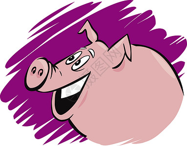 卡通可爱毕加猪滑稽农猪的幽默漫画插图背景