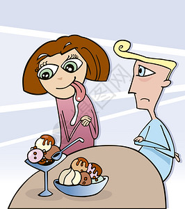 饥饿女孩在约会时的幽默式插图背景图片