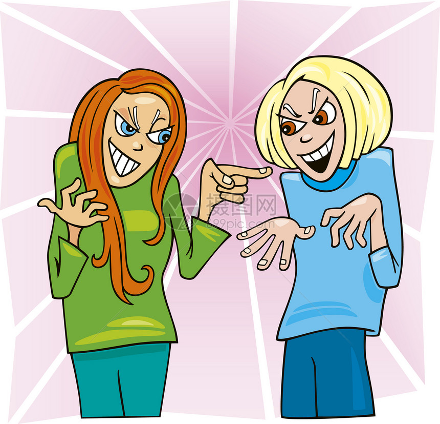 两名妇女争吵的漫画插图图片