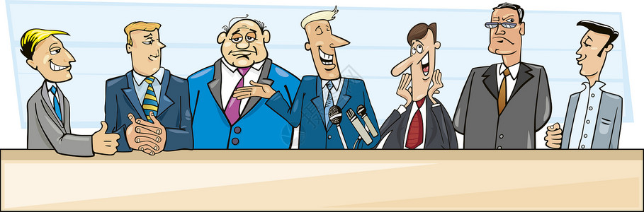 商人和政治家辩论的漫画插图图片