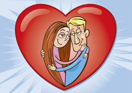 卡通恋人素材爱人的心形情侣漫画插图背景