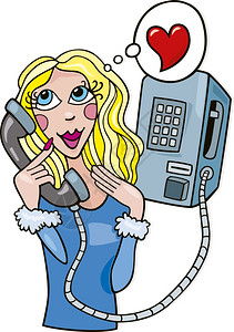 金发女人通过电话谈恋爱的插图图片
