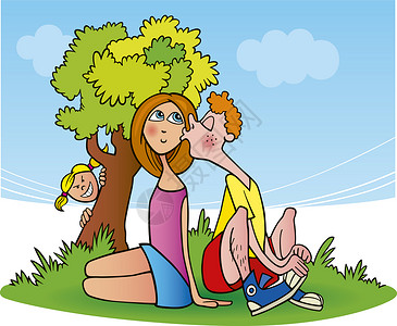 卡通亲吻爱情中的十几岁侣漫画插图背景