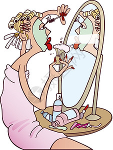 卡通唇膏妇女化妆的插图背景