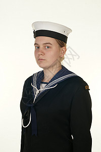 海军白色年轻的海军水手孤立在白色背景背景