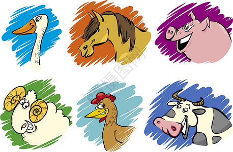一套有趣的农场动物漫画插图高清图片