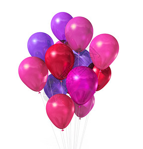 3个粉色气球漂浮在白上粉气球团被白孤立图片