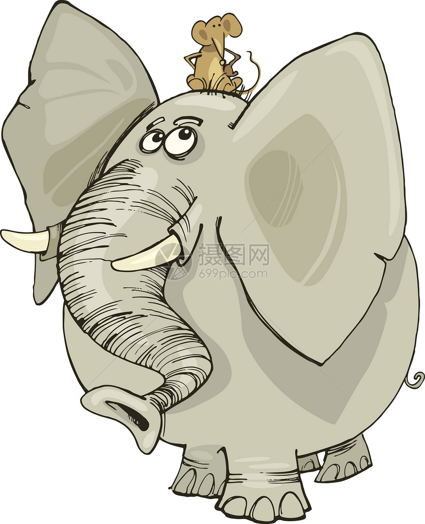 滑稽大象的漫画插图头顶有老鼠图片