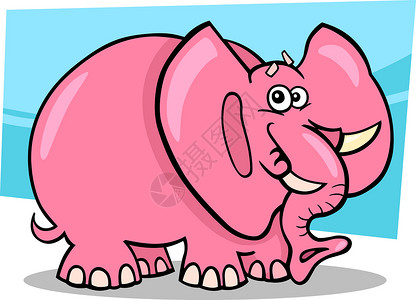 矢量卡通大象可爱粉红大象的幽默漫画插图背景