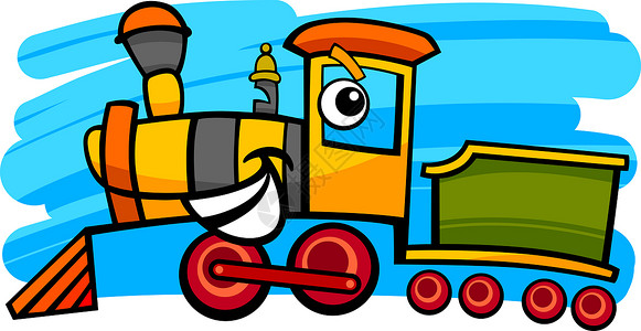可爱蒸汽机车或火的动画插图图片
