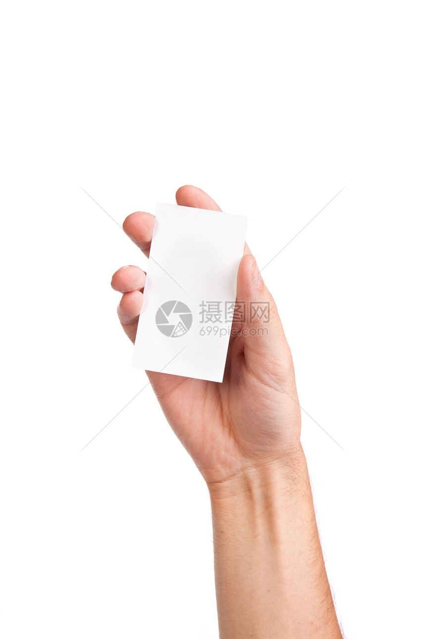 商人和手持空白纸名片以色背景隔开图片
