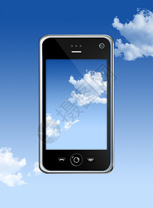 三维移动电话在蓝色天空曲断路径上被隔离移动电话图片