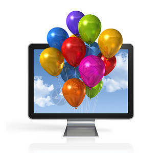 生日趴体3dtv屏幕上的多彩气球屏幕上的多彩气球背景