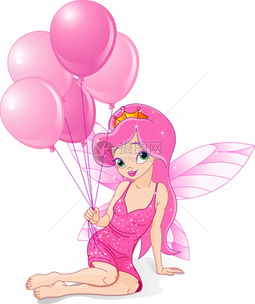 可爱的生日仙女带着一堆气球图片