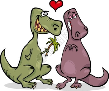 乔治爱恐龙有趣的恐龙情侣恋爱插画
