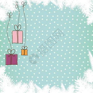 圣诞装束的美女带有雪地背景礼品盒的圣诞节卡设计图片