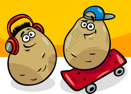 有趣的漫画青年或新土豆蔬菜食品人物的漫画插图图片