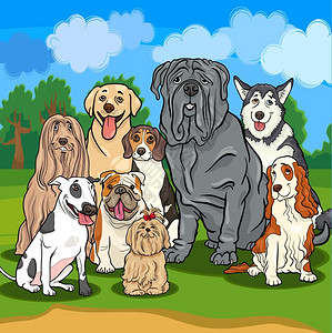 那不勒斯滑稽纯种狗角色组的漫画插图插画