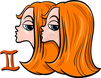 石梅湾石梅尼或双胞胎星座黄瓜符号的漫画插图插画