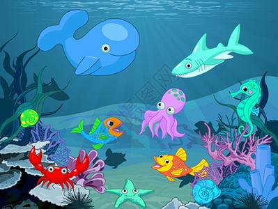 海底世界鱼类和螃蟹海星涟漪高清图片素材