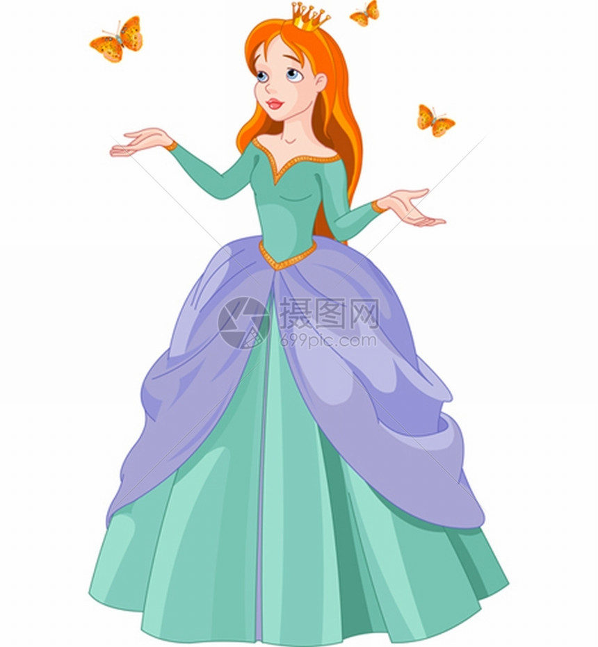 公主与蝴蝶矢量元素图片