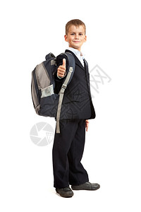 小男孩背着书包竖着大拇指图片