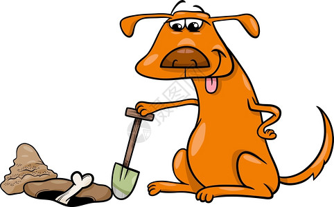 挖洞或骨头的狗漫画插图图片