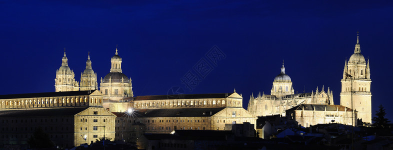 萨拉曼卡大教堂和cleria塔的夜视高清图片
