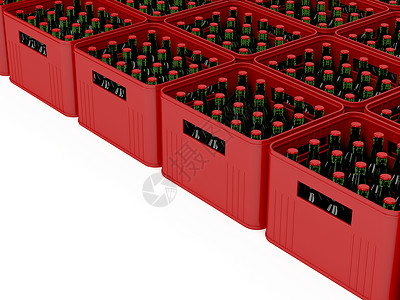 装满啤酒瓶的红箱子图片