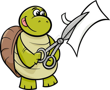 带剪刀的滑稽海龟动物人剪纸漫画插图图片