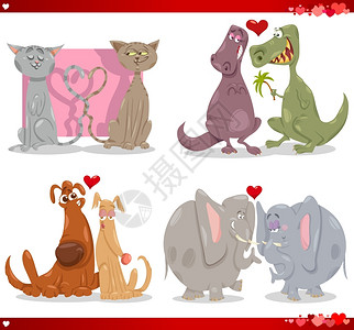 漫画插图爱情集中的可人节日动物夫妇图片
